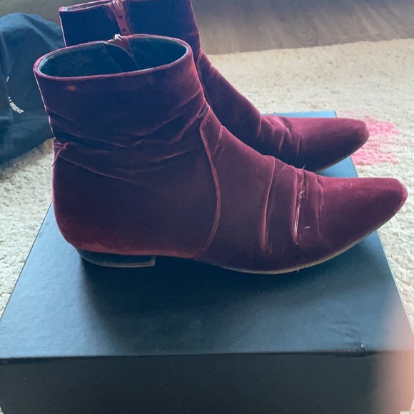 Saint Laurent Devon Zip boot in Burgundy Velvet size 42 - Picture 2 of 8